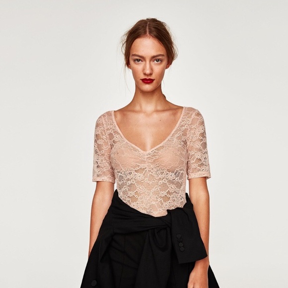 Zara Tops - Zara Blush Pink Lace Bodysuit